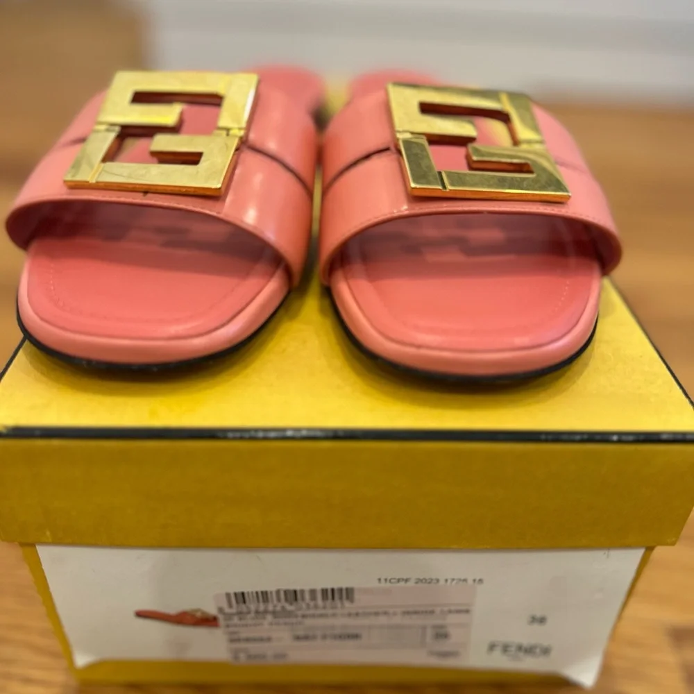 Fendi Coral and Gold Slide Sandals - Picture 3 of 7